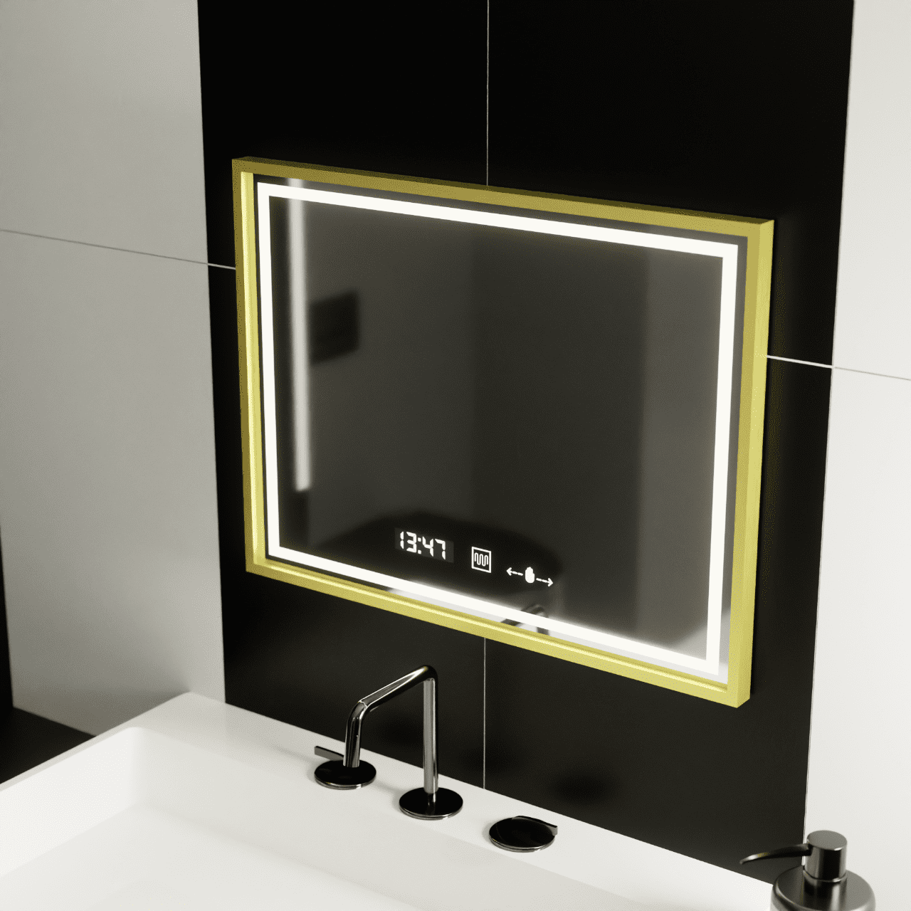 oglinda-led-rectangulara-80x60cm-verite-royale-gold-motionglow-marcello-sistem-dezaburire-ceas-termometru-dimabila Oglindă LED dreptunghiulară, 80x60cm, Verite Royale Gold MotionGlow Marcello, Sistem dezaburire, Ceas & termometru, intensitate reglabilă