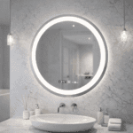 Oglindă LED rotundă Celeste 60 cm, MotionGlow, dezaburire, ceas și termometru