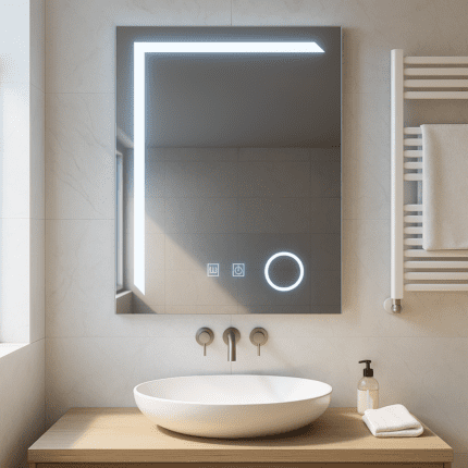 Oglindă LED dreptunghiulară Linea 60 × 80 cm, touch, dezaburire și intensitate reglabilă