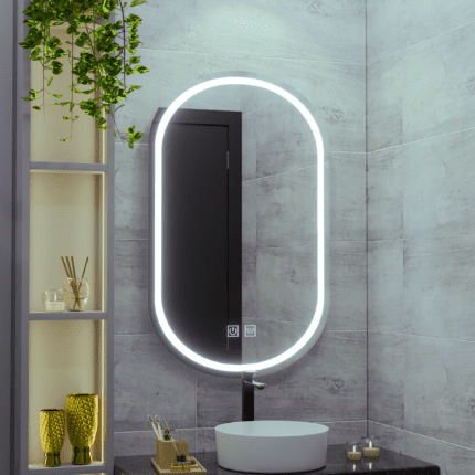 Oglindă LED ovală 50X80cm, Velara Touch, Sistem dezaburire, intensitate reglabilă, Lumina rece 6000K