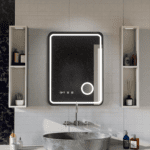 Oglindă LED Ulrich 75 × 90 cm, touch, dezaburire, ceas, temperatură și lupă cosmetică