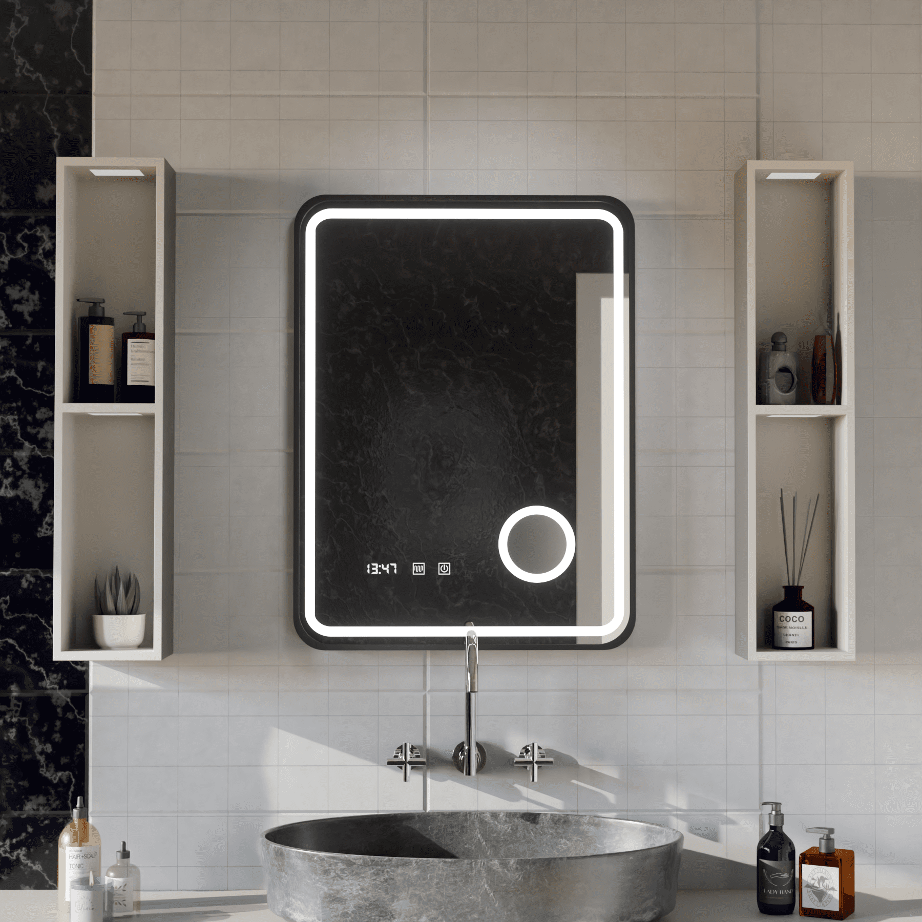 a2_d9102ba7-8ece-444b-a2d8-e4d79f6e747b Oglindă LED Ulrich 75 × 90 cm, touch, dezaburire, ceas, temperatură și lupă cosmetică