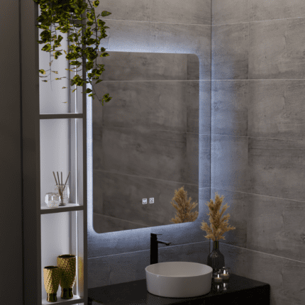 Oglindă LED dreptunghiulară ARTEA 60 × 80 cm, touch, dezaburire și lumină rece 6000K