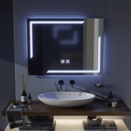 Oglindă LED dreptunghiulară, 80x60cm, ECLISSA Touch, Sistem dezaburire, intensitate reglabilă
