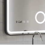 Oglinda LED Touch Ulrich Sistem Dezaburire, Ceas si Temperatura 75x90 cm Rama Negru Brushed Lupa Cosmetica - imagine 2