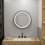Oglinda LED Rotunda, 60cm, Celeste Majeste Noir MotionGlow Marcello, Sistem Dezaburire, Ceas & Termometru, Dimabila