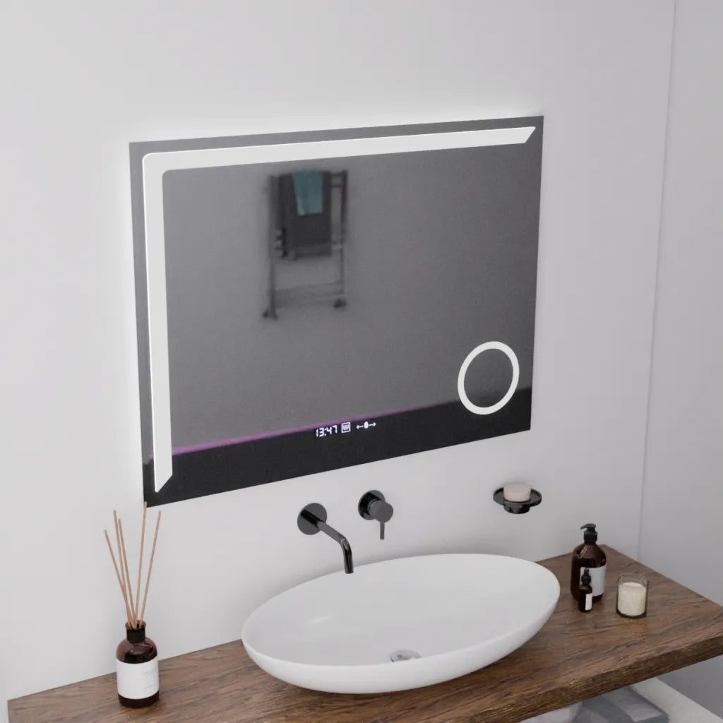 oglinda-led-senzor-motionglow-maksime-cu-functie-dezaburire-termometru-ceas-si-lupa-cosmetica-80x60-cm-lumina-rececaldaneutra-dimabila-colectia-marcello-funghi-1735071767 Oglinda LED Rectangulara, 80x60cm, Precision MotionGlow Marcello, Sistem Dezaburire, Ceas & Termometru, Lupa Cosmetica, Dimabila - imagine 1