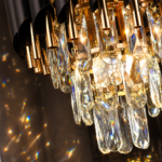 Candelabru Cristal VERSAILLES Petito 3xE14, Diametru 30cm, Auriu Lucios si Negru, Inaltime Reglabila - imagine 2