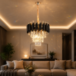 Candelabru Cristal VERSAILLES Petito 3xE14, Diametru 30cm, Auriu Lucios si Negru, Inaltime Reglabila - imagine 4