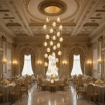 Candelabru Cristal FRAME LED cu Telecomanda, Suspendat, 30 Surse, 90W, Diametru 60cm, Inaltime Reglabila, Auriu, Metal si Cristal - imagine 2