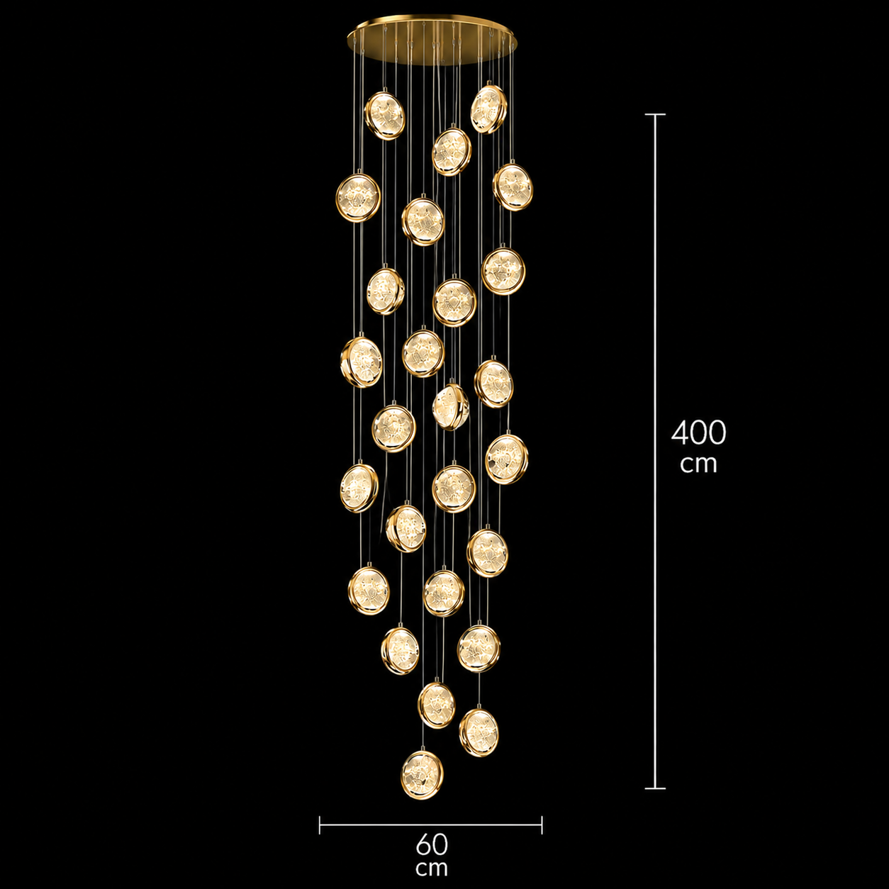 Candelabru Cristal FRAME LED cu Telecomanda, Suspendat, 30 Surse, 90W, Diametru 60cm, Inaltime Reglabila, Auriu, Metal si Cristal - imagine 4