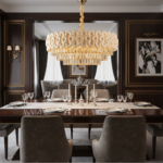 Candelabru Cristal PETAL Regalis 15xE14, D80 cm, Auriu, Inaltime Reglabila, Metal si Cristal - imagine 2