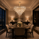Candelabru Cristal VALMONT Magno 12xE14, D60 cm, Auriu, Inaltime Reglabila, Metal si Cristal - imagine 3