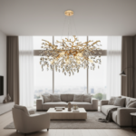 Candelabru Cristal LEAF Regalis, Φ80cm, 10xE14, Auriu, Metal si Cristal