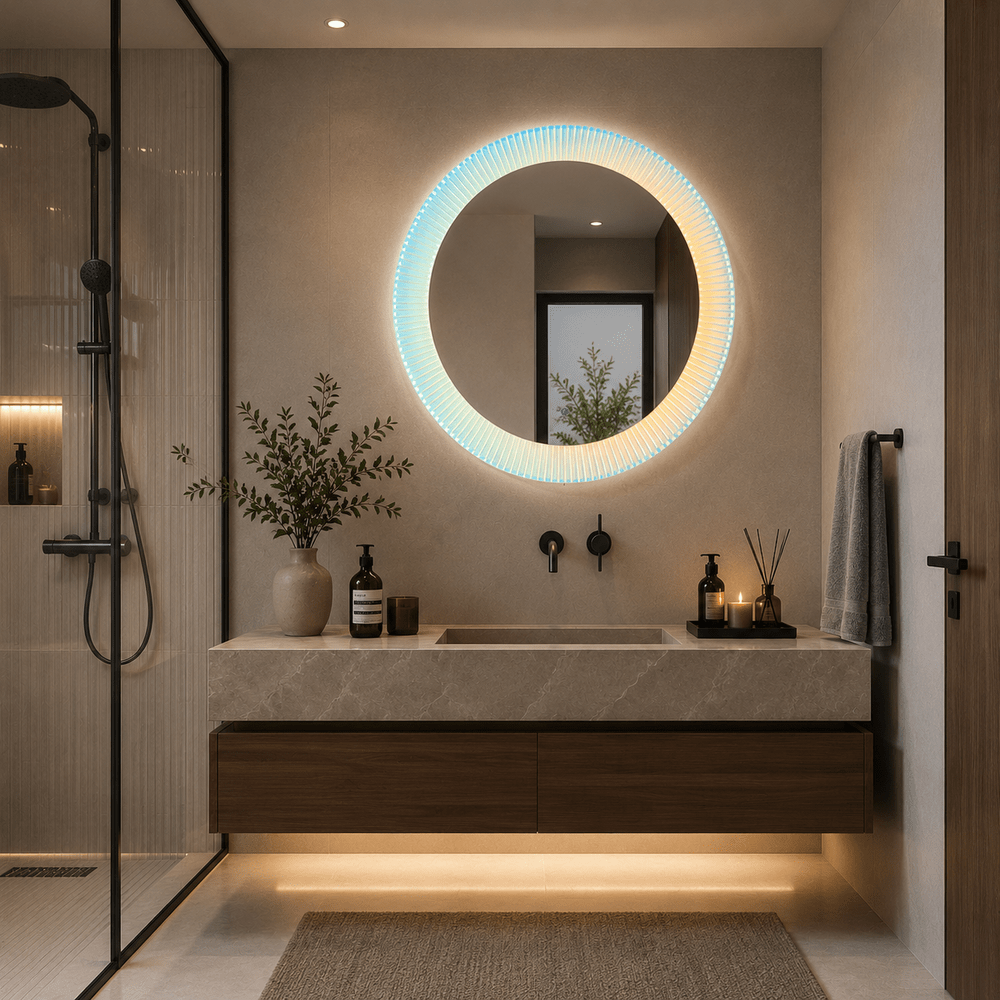 Oglindă LED FISHMAN rotundă 70 cm, ramă irizată