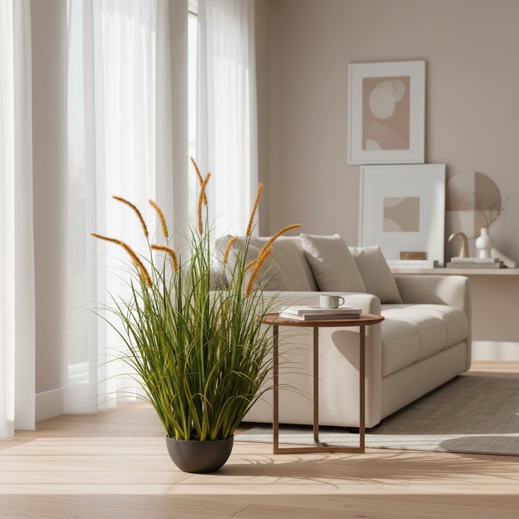 Planta Artificiala Iarba Ornamentala Tip Coada de Pisica, 90cm, 13 tulpini, Iarba curbata si Spice, Verde Tomnal, Fara Ghiveci Planta Artificiala Iarba Ornamentala Tip Coada de Pisica, 90cm, 13 tulpini, Iarba curbata si Spice, Verde Tomnal, Fara Ghiveci