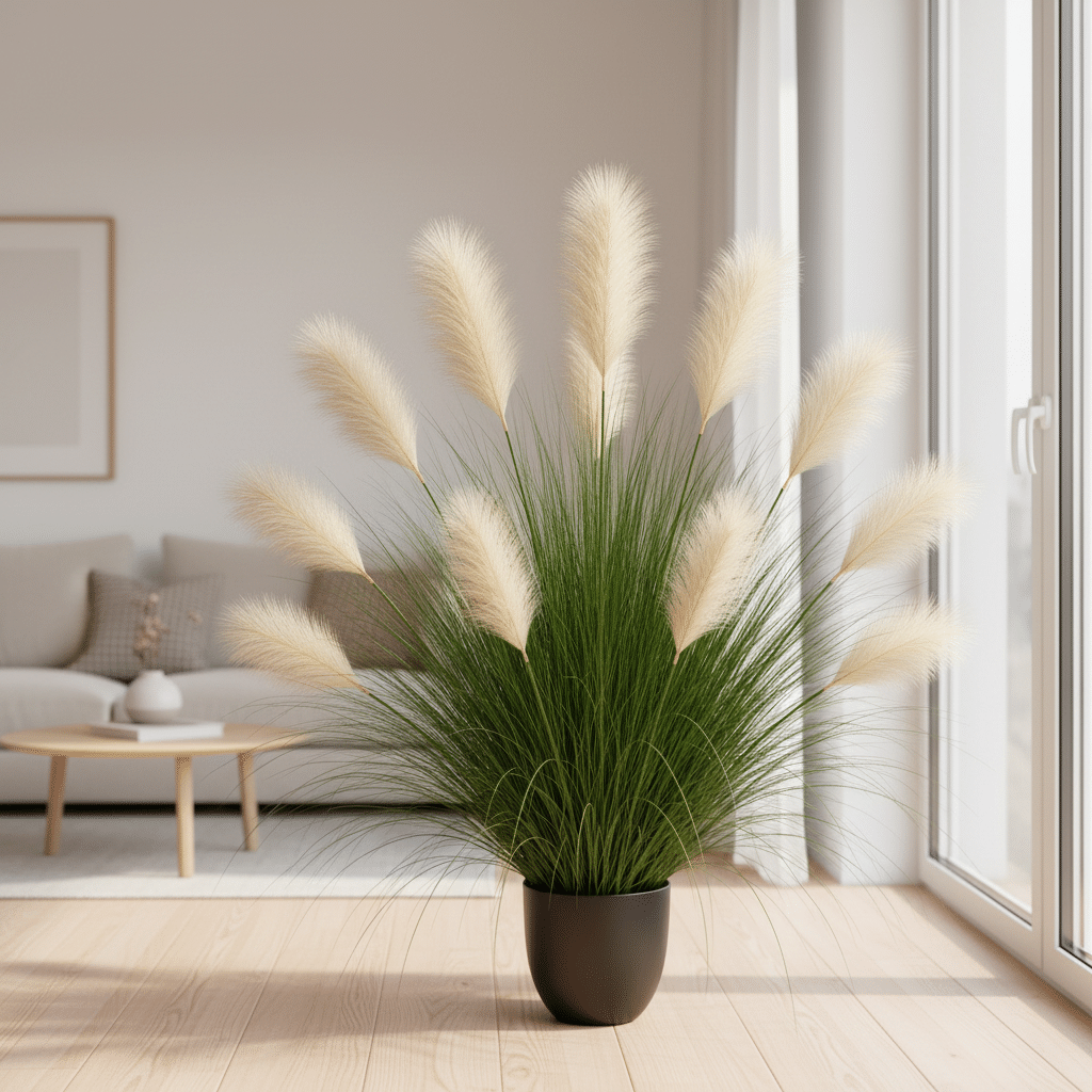 Planta Artificiala Iarba Ornamentala, 137 cm, 11 tulpini, Stuf si Iarba, Verde deschis si Alb, Fara Ghiveci Planta Artificiala Iarba Ornamentala, 137 cm, 11 tulpini, Stuf si Iarba, Verde deschis si Alb, Fara Ghiveci
