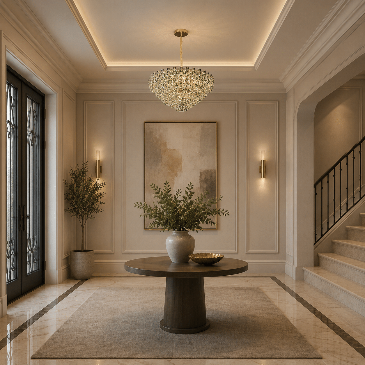 Candelabru Cristal HERT Regalis, 106W, 10xE14, Lumina Rece/Calda/Neutra, Inaltime Reglabila, Metal si Cristal, Auriu - imagine 1