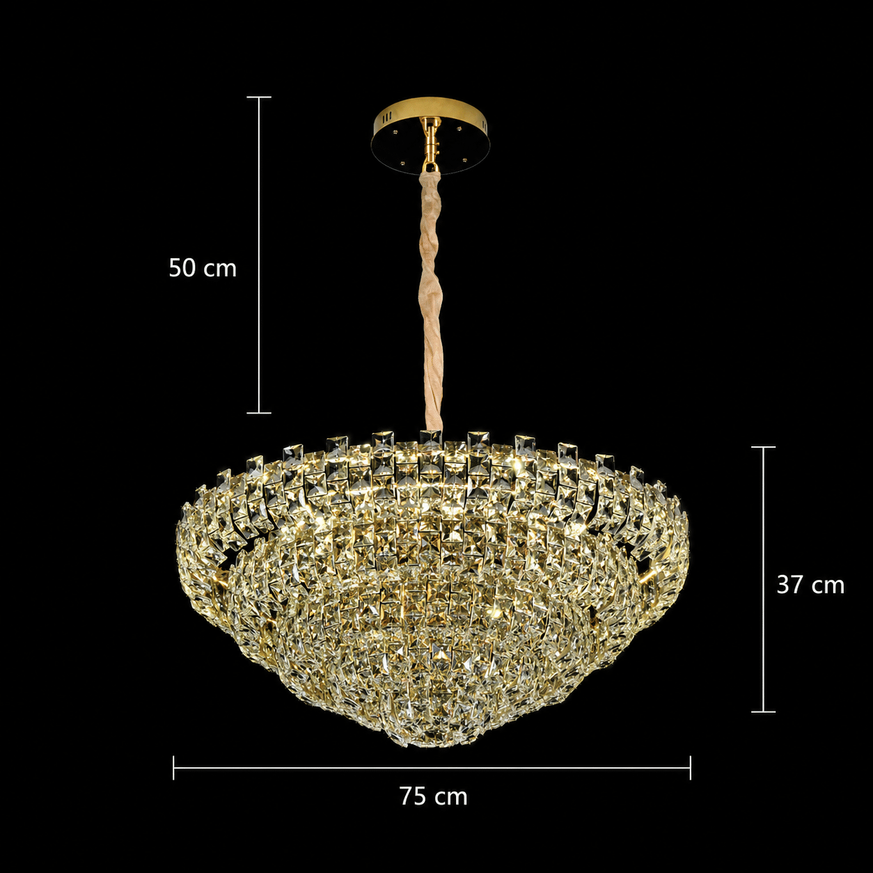 Candelabru Cristal HERT Regalis, 106W, 10xE14, Lumina Rece/Calda/Neutra, Inaltime Reglabila, Metal si Cristal, Auriu - imagine 4