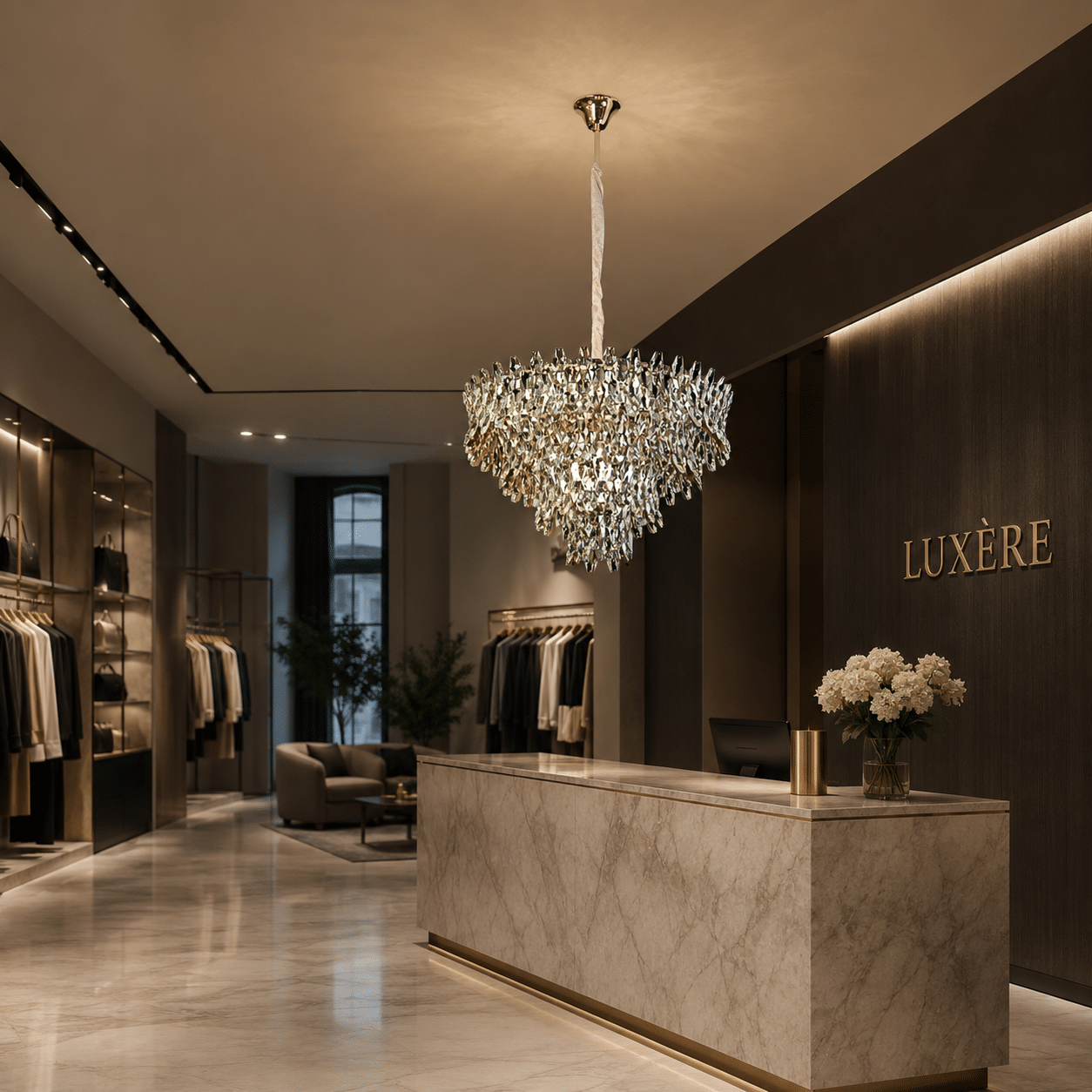 Candelabru Cristal KRAN Magno, 12xE14, Inaltime Reglabila, Metal si Cristal, Auriu - imagine 1