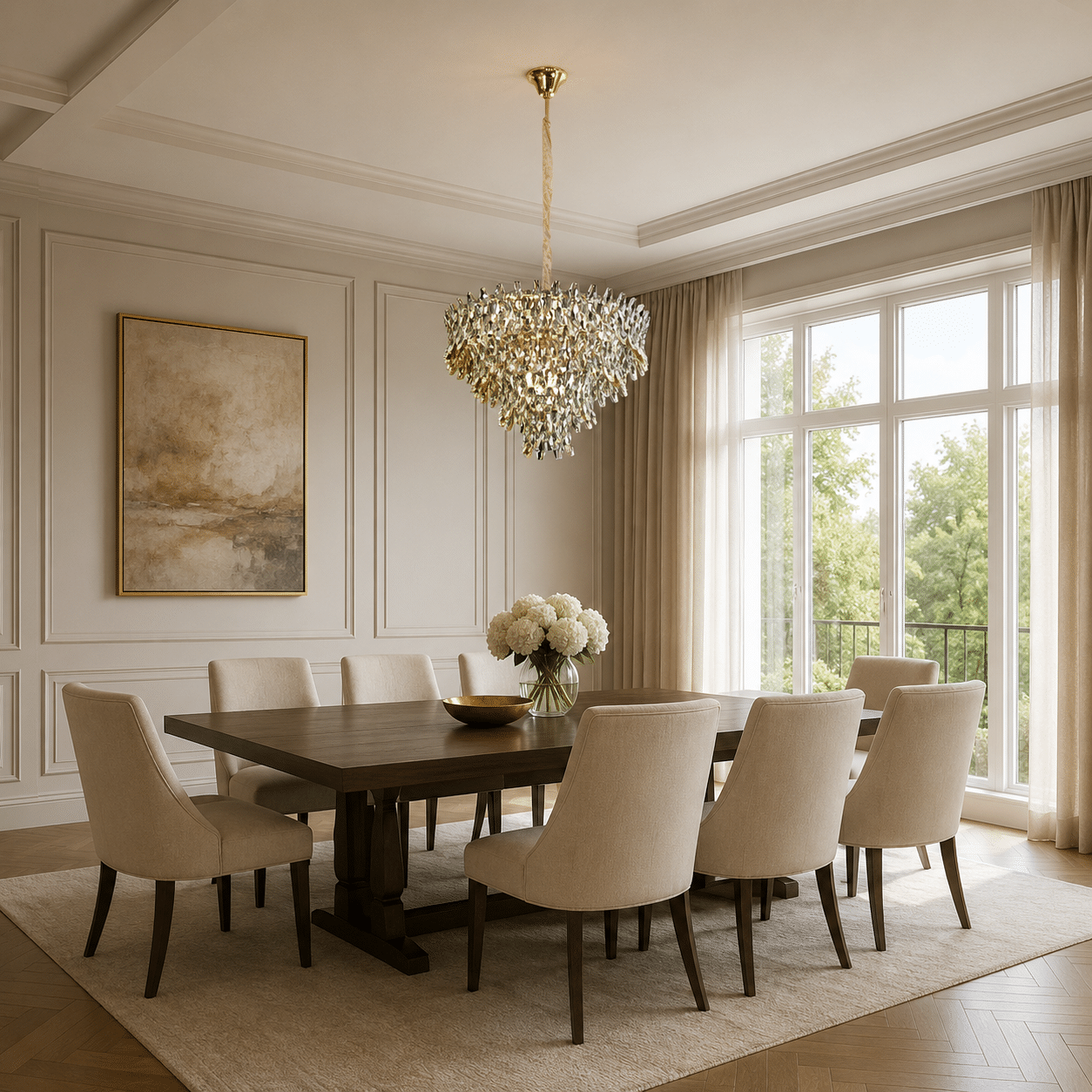 Candelabru Cristal KRAN Magno, 12xE14, Inaltime Reglabila, Metal si Cristal, Auriu - imagine 2