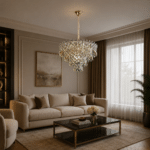 Candelabru Cristal KRAN Magno, 12xE14, Inaltime Reglabila, Metal si Cristal, Auriu - imagine 3
