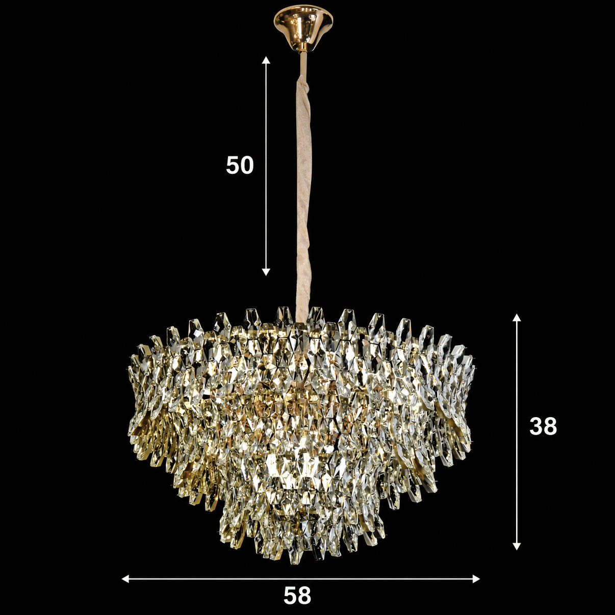 Candelabru Cristal KRAN Magno, 12xE14, Inaltime Reglabila, Metal si Cristal, Auriu - imagine 4