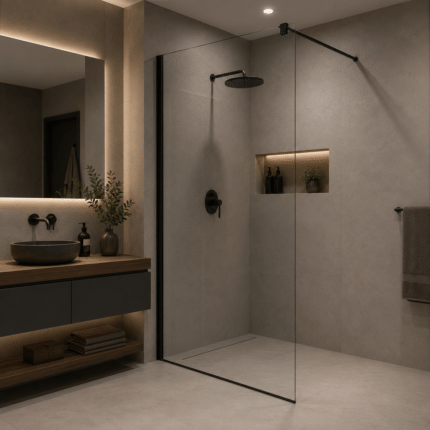 Paravan dus Walk-In 70x195cm, Sticla securizata 8 mm, Profil metalic rezistent, Transparent si Negru