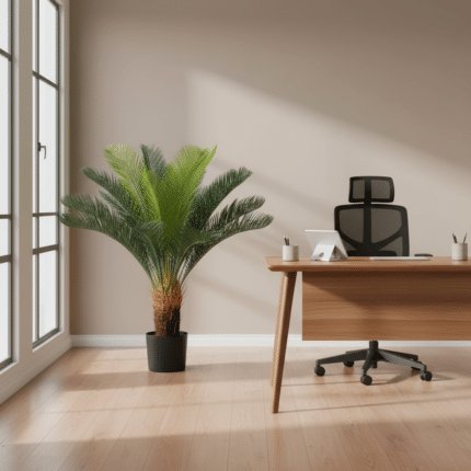 Planta Artificiala Copac Tip Palmier, 24 frunze, 85 cm, Verde, cu Ghiveci
