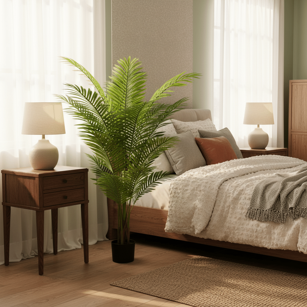 Planta Artificiala Copac Tip Palmier Kentia, 3 tulpini, 17 frunze, 160 cm, Verde, cu Ghiveci Planta Artificiala Copac Tip Palmier Kentia, 3 tulpini, 17 frunze, 160 cm, Verde, cu Ghiveci