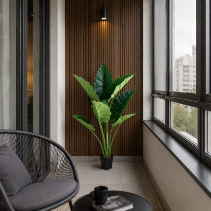 Planta Artificiala Tip Alocasia, 10 frunze, Plastic, 120 cm, Verde