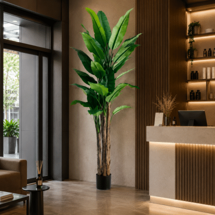 Planta Artificiala Copac Tip Bananier, 210 cm, 31 frunze, Verde, cu Ghiveci