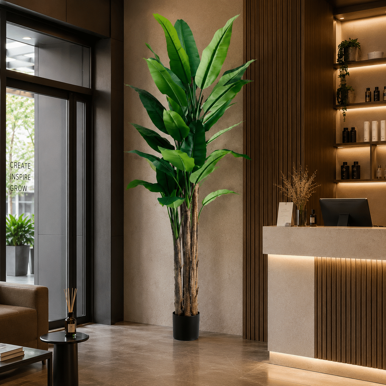 Planta Artificiala Copac Tip Bananier, 210 cm, 31 frunze, Verde, cu Ghiveci Planta Artificiala Copac Tip Bananier, 210 cm, 31 frunze, Verde, cu Ghiveci