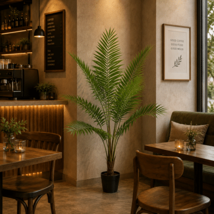 Planta Artificiala Copac Tip Palmier Kentia, Cu Frunze Elegante, 180 cm, 10 frunze, Verde, cu Ghiveci