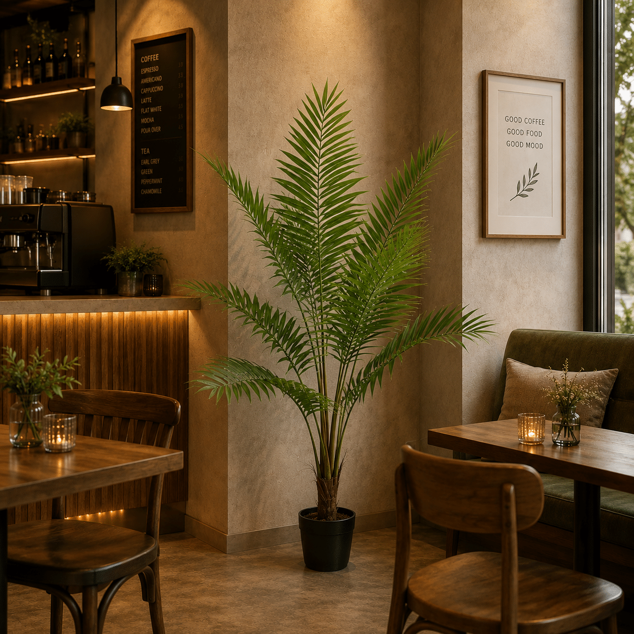 Planta Artificiala Copac Tip Palmier Kentia, Cu Frunze Elegante, 180 cm, 10 frunze, Verde, cu Ghiveci Planta Artificiala Copac Tip Palmier Kentia, Cu Frunze Elegante, 180 cm, 10 frunze, Verde, cu Ghiveci