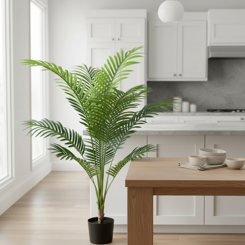 Planta Artificiala Copac Tip Palmier Kentia, 12 frunze, 120 cm, Verde, cu Ghiveci Planta Artificiala Copac Tip Palmier Kentia, 12 frunze, 120 cm, Verde, cu Ghiveci