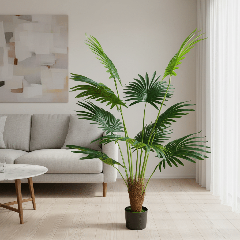 Planta Artificiala Tip Palmier Livistona Evantai, 10 frunze, 160 cm, Verde Planta Artificiala Tip Palmier Livistona Evantai, 10 frunze, 160 cm, Verde