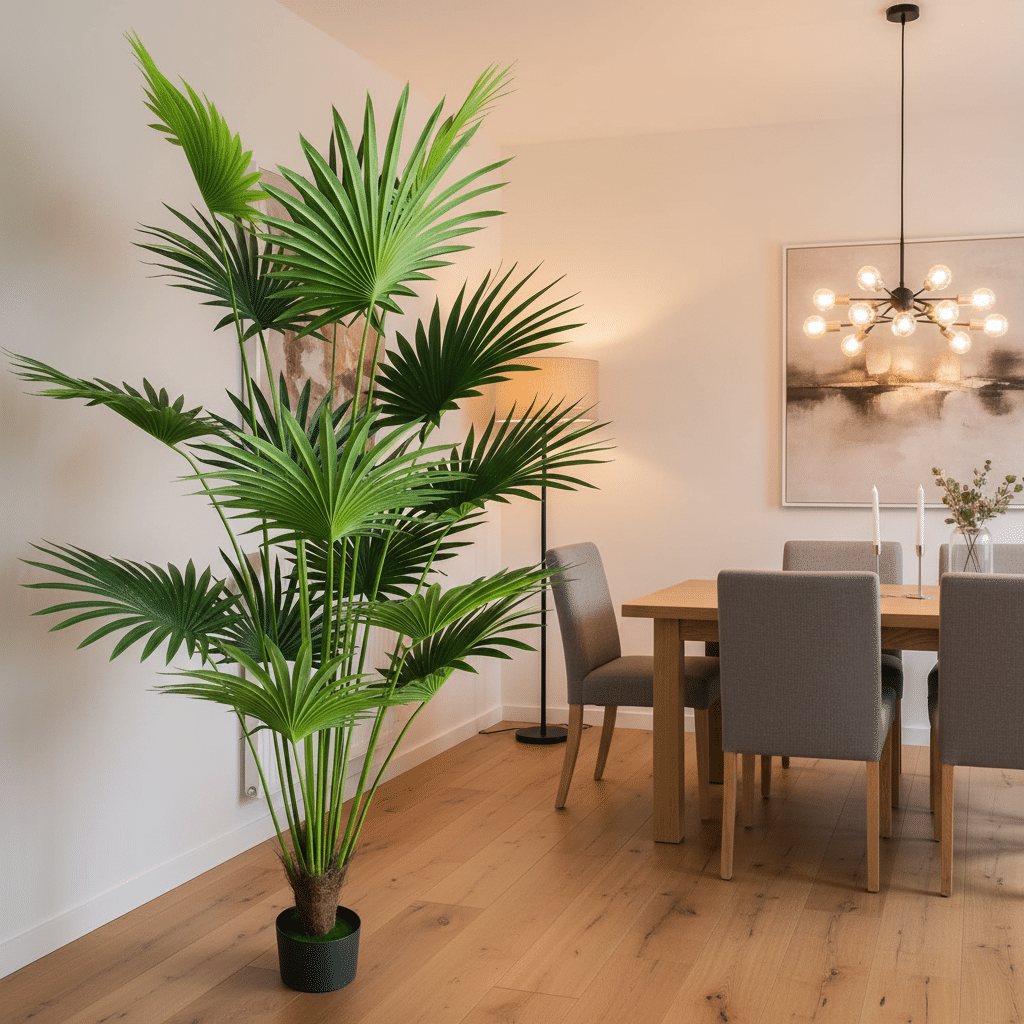 Planta Artificiala Tip Palmier Livistona Evantai, 15 frunze, 200 cm, Verde Planta Artificiala Tip Palmier Livistona Evantai, 15 frunze, 200 cm, Verde