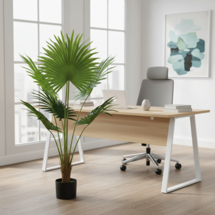 Planta Artificiala Tip Palmier Livistona Evantai, 5 frunze, 120 cm, Verde