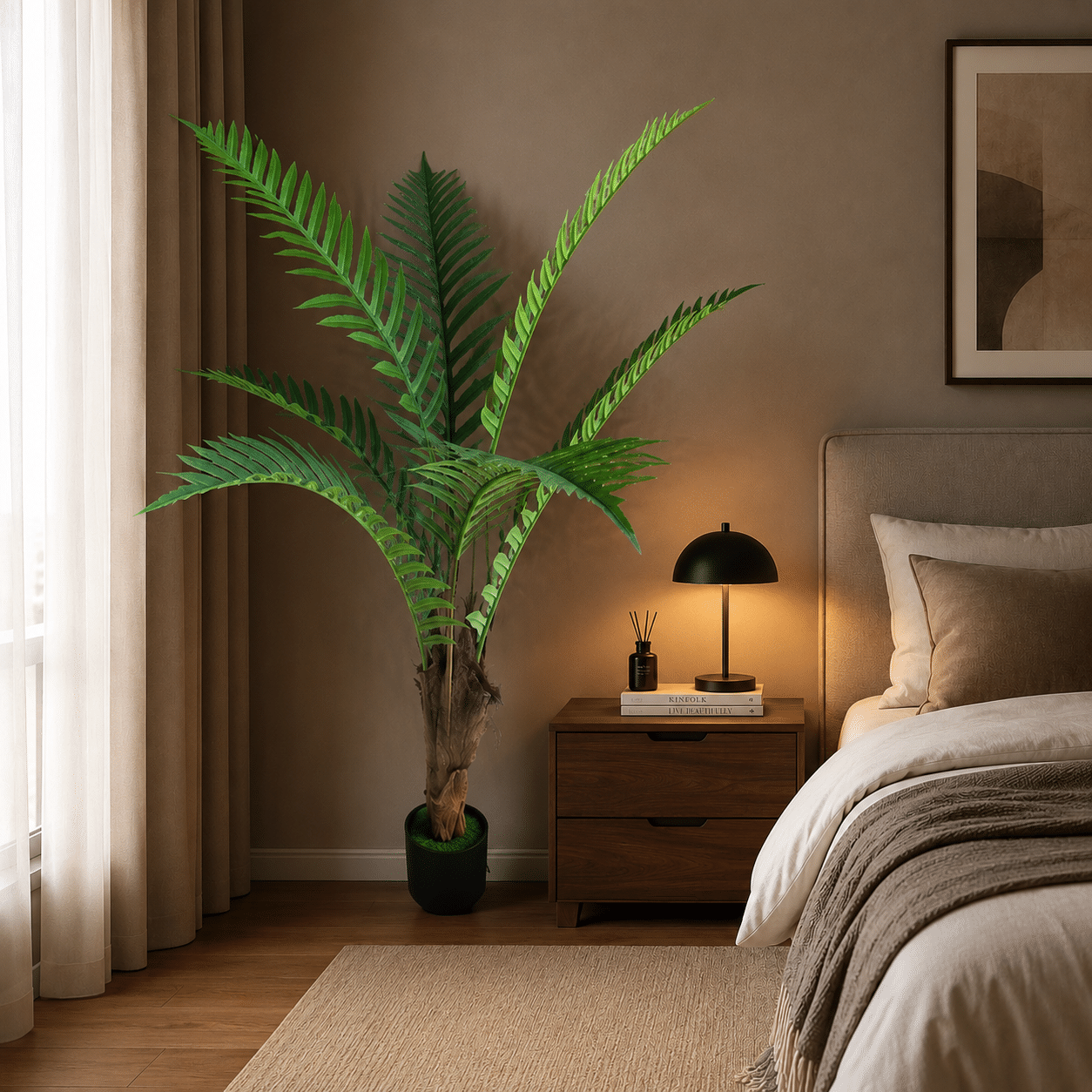 Planta Artificiala Copac Tip Palmier Regal, 160 cm, 7 frunze, Verde, cu Ghiveci Planta Artificiala Copac Tip Palmier Regal, 160 cm, 7 frunze, Verde, cu Ghiveci