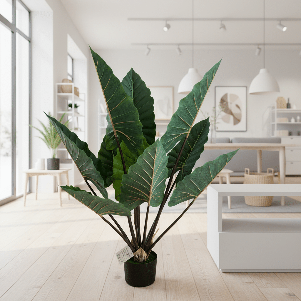 Planta Artificiala Tip Alocasia Cu Frunze Late, 120 cm, Verde Planta Artificiala Tip Alocasia Cu Frunze Late, 120 cm, Verde