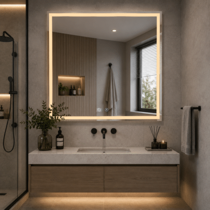 Oglindă LED WAMOSK 90×70 auriu