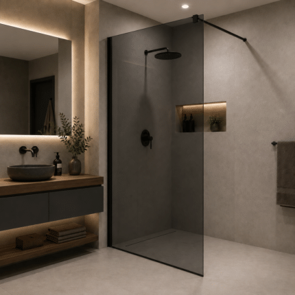 Paravan dus Walk-In 90x195cm, Sticla Gri securizata 8 mm, Profil metalic rezistent, Gri