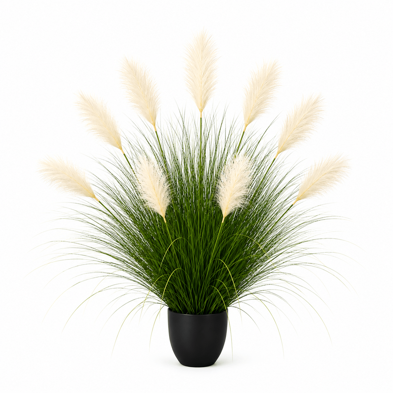 Planta Artificiala Iarba Ornamentala, 110 cm, 9 tulpini, Stuf si Iarba, Verde deschis si alb, Fara Ghiveci