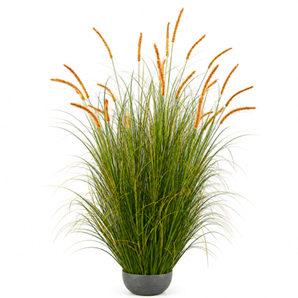 Planta Artificiala Iarba Ornamentala Tip Coada de Pisica, 150cm, 26 tulpini, Iarba curbata si Spice, Verde Tomnal, Fara Ghiveci