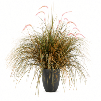 Planta Artificiala Iarba Ornamentala Tip Coada de Vulpe, 120cm, Iarba curbata si Spice, Verde si Roz, Fara Ghiveci
