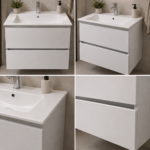 Set Mobilier DUSHANBE pentru Baie, Dulap Lavoar, 2 Sertare, Alb - imagine 2