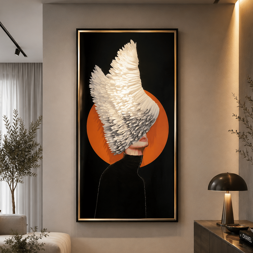Tablou Decorativ Aripi de Lumina, 80 x 160 cm, Sticla si MDF - imagine 1