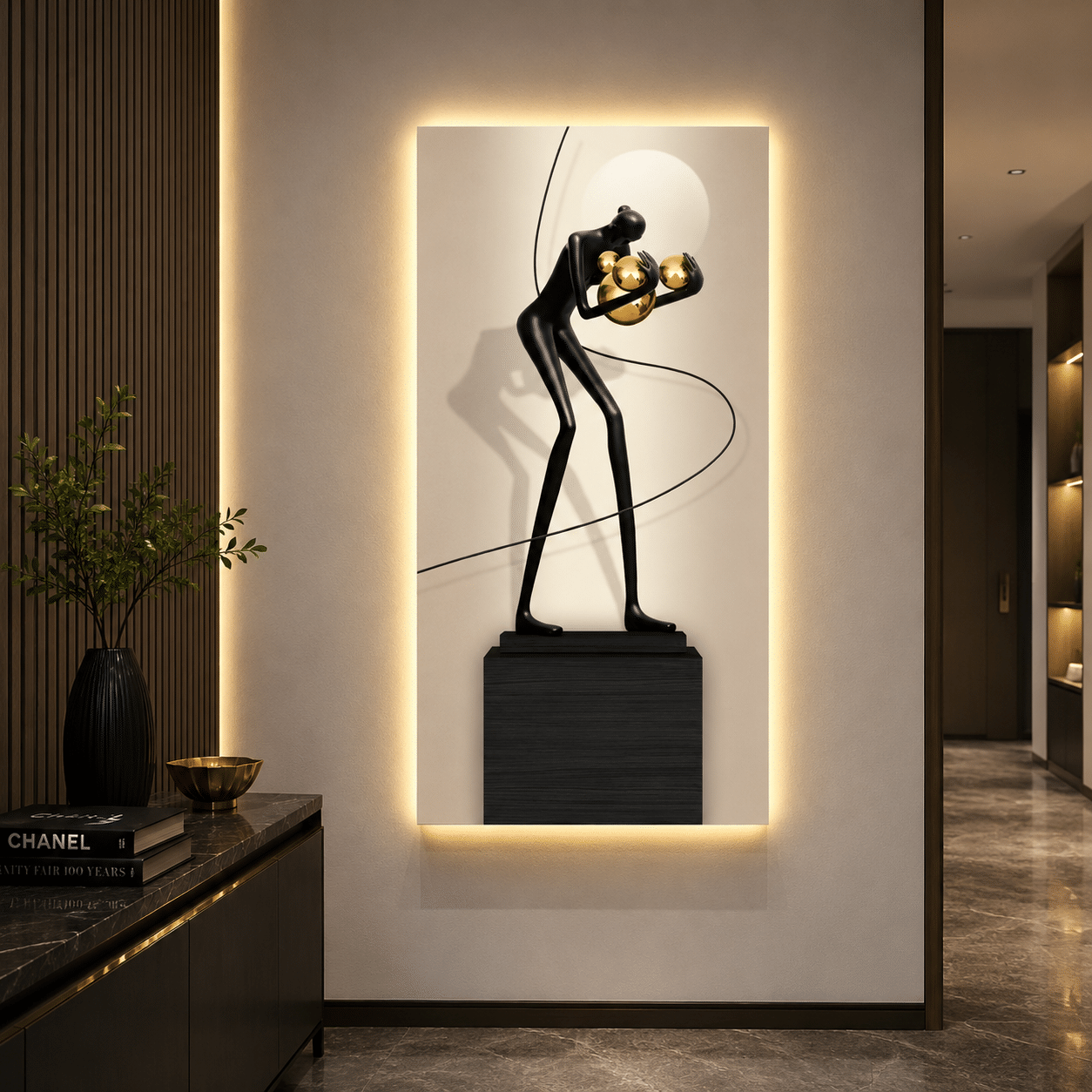 Tablou Decorativ cu Iluminare LED Dansul Sferelor, 60 x 120 cm, 24W, Lumina Neutra, Aliaj de Aluminiu si MDF - imagine 1