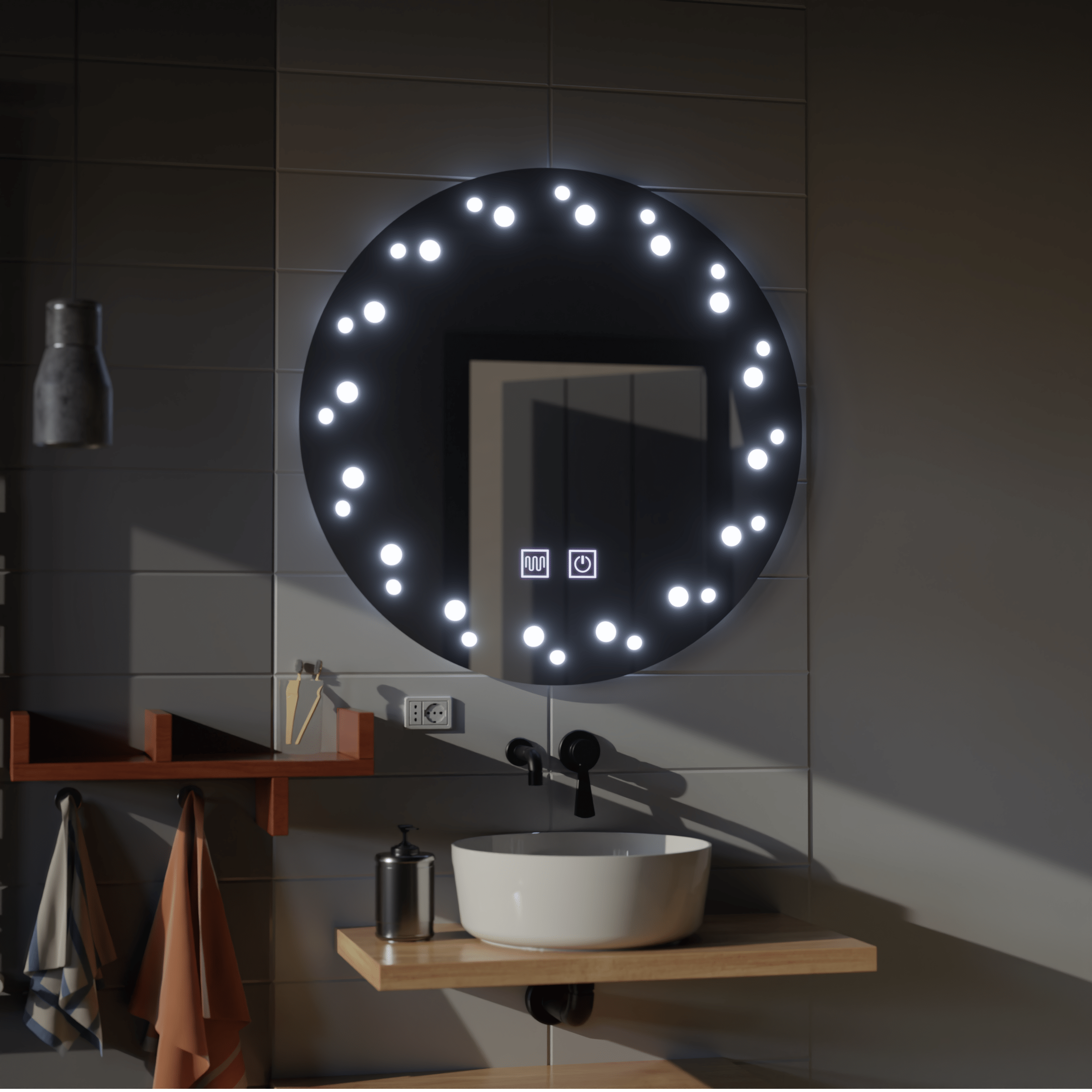 Oglinda LED Touch Ivory Sistem Dezaburire 50X50cm Oglindă LED Ivory rotundă 50 cm, touch